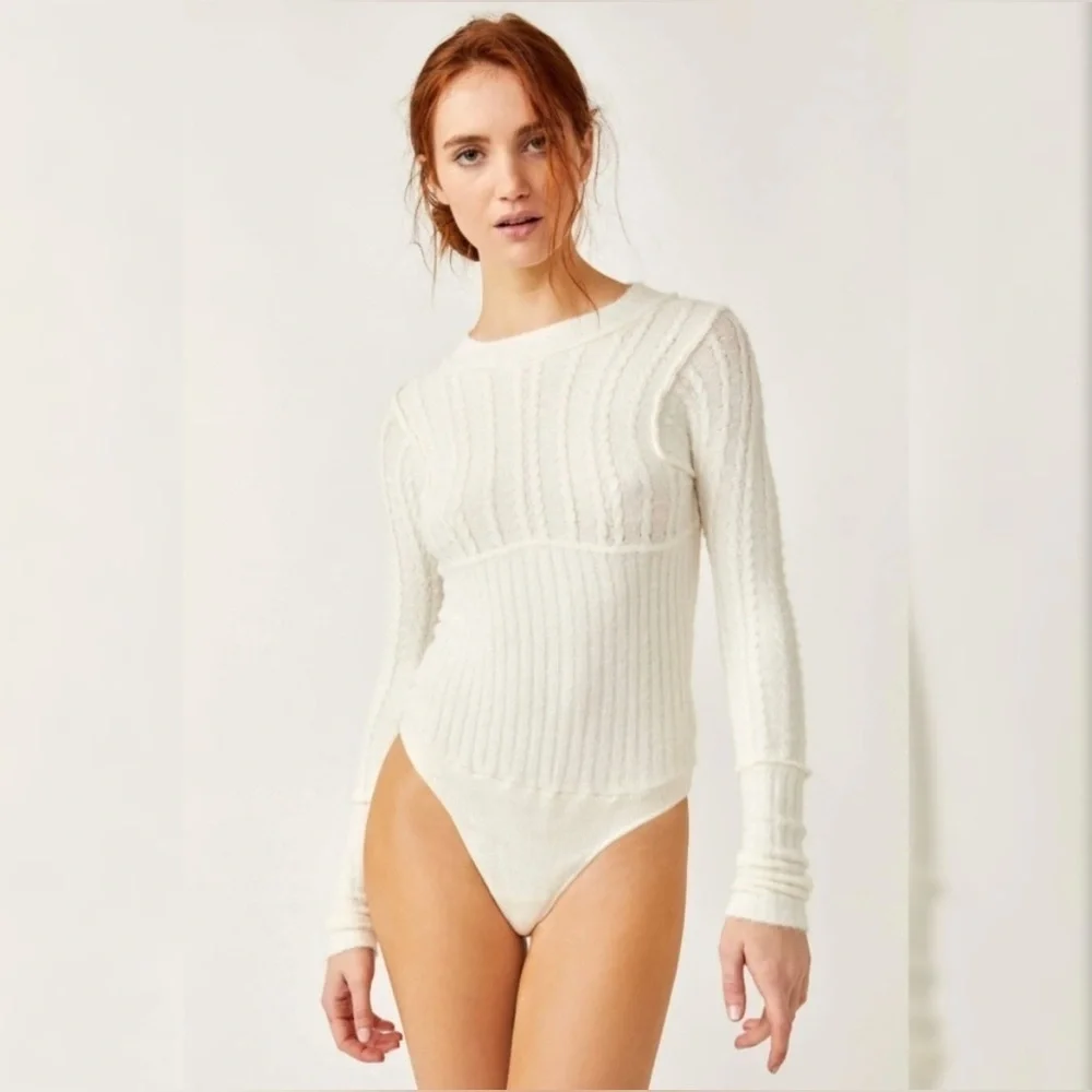Free People Keep Me Warm Bodysuit Coconut Milk Ivory White Women's Size XL